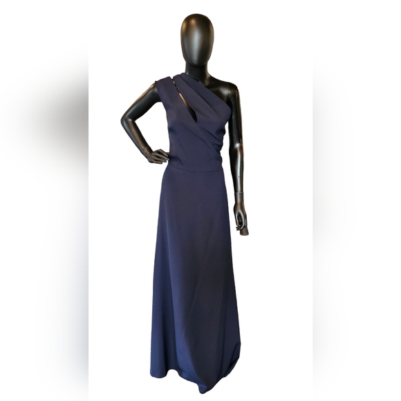 NWOT - Amsale Navy Crepe Formal Gown - Picture 2 of 2